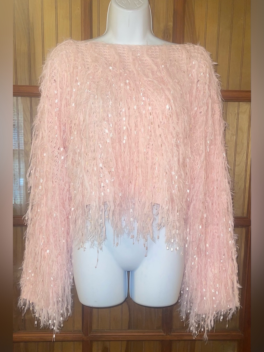 Women's Blush Pink Feather-Texture Sweater